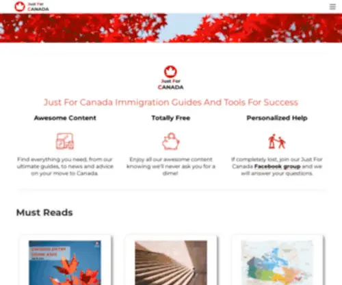 Justforcanada.com(Canada Immigration Guides And Tools For Success) Screenshot