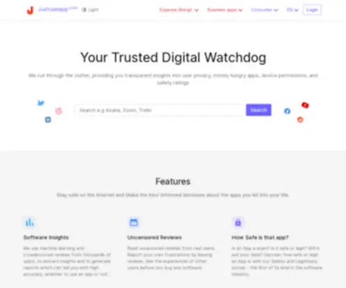Justuseapp.com(Make Informed Software Decisions with Insights from Your Personal Digital Watchdog) Screenshot