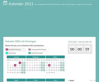 Kalender-2021.net(KALENDER 2021 mit Feiertagen & Ferien) Screenshot