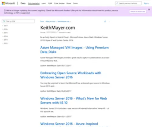 Keithmayer.com(Microsoft Docs) Screenshot