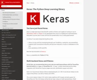 Keras.io(Deep Learning for humans) Screenshot