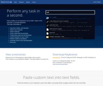 Keybreeze.com(Perform any task with a few keystrokes) Screenshot