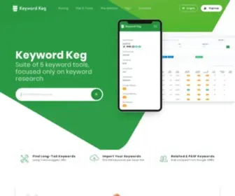 Keywordkeg.com(Keyword Keg's 5 keyword tools: Find Keywords (get data from 11 APIs)) Screenshot
