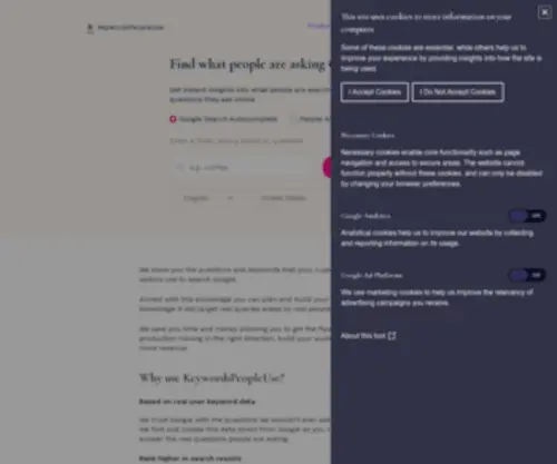 Keywordspeopleuse.com(Keyword research tool) Screenshot