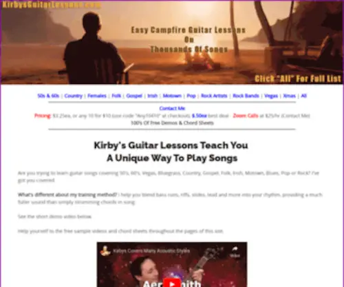 Kirbyscovers.com(Kirbys Guitar Lessons Centerd popup window on the screen) Screenshot