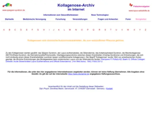 Kollagenose.de(Kollagenose-Archiv, ein Angebot von Lupus-Selbsthilfe im Internet) Screenshot