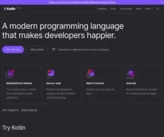Kotlinlang.org(Kotlin is a programming language) Screenshot