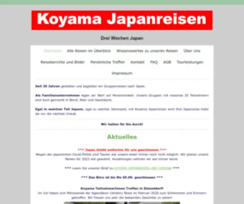 Koyamajapanreisen.de(Drei Wochen durch Japan reisen) Screenshot