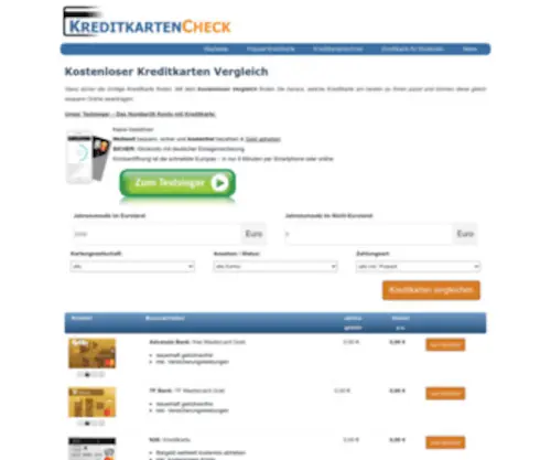 Kreditkartencheck.at(Kreditkarte beantragen im Kostenlosen Kreditkarten Vergleich) Screenshot