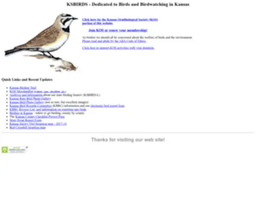 Ksbirds.org(Dedicated to birds in Kansas) Screenshot