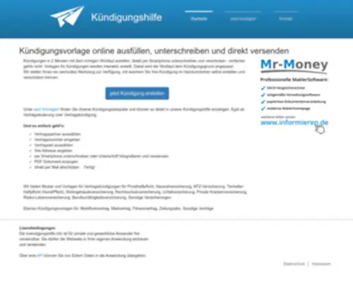 Kuendigungshilfe.info(Kündigungsvorlage) Screenshot