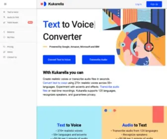 Kukarella.com(Powerful online text to voice and audio to text converter) Screenshot