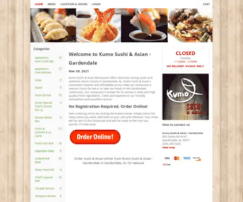 Kumogardendale.com(Order sushi & Asian online from Kumo Sushi & Asian) Screenshot