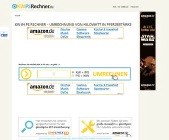 KWPsrechner.de(KW in PS Rechner) Screenshot