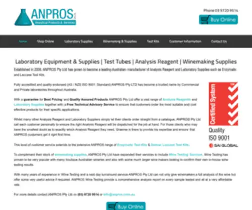 Laboratorysuppliesandreagents.com.au(ANPROS Pty Ltd) Screenshot