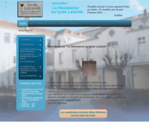 Lalande2.com(Site de l'association "La Résistance au lycée Lalande Bourg) Screenshot