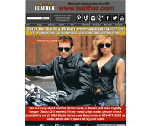 Leather.com(Home of San Diego Leather Jacket Factory Making and Selling Jackets Since 1974) Screenshot