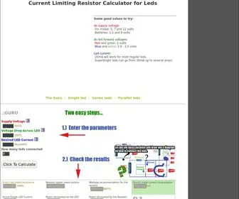 Ledcalc.com(Current limiting Resistor calculator for leds) Screenshot