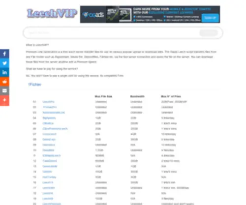 Leechvip.net(Premium link generators list) Screenshot