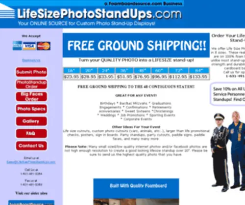 Lifesizephotostandups.com(Life Size Custom Photo Stand Up Displays from Foamboardsource.com) Screenshot
