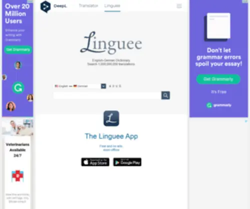 Linguee.com(Dictionary for German) Screenshot