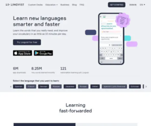 LingVist.io(Online language learning tailored to your needs and fine) Screenshot