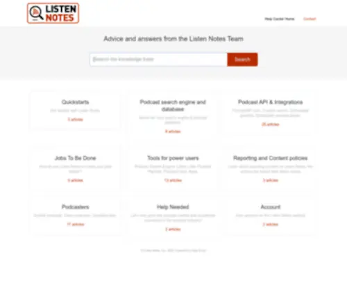 Listennotes.help(Listen Notes Help Center) Screenshot