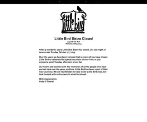 Littlebirdbistro.com(Little Bird Bistro) Screenshot