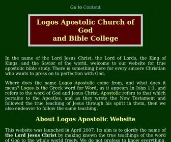 Logosapostolic.org(LOGOS APOSTOLIC CHURCH of GOD and BIBLE COLLEGE) Screenshot