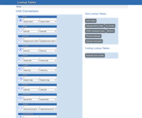 Lookuptables.com(Lookup Tables) Screenshot