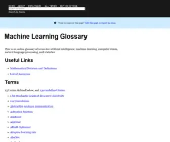 Machinelearning.wtf(Machine Learning Glossary) Screenshot
