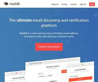 Maildb.io(Find and verify the email address of any professional with just a name and/or domain name. MailDB) Screenshot