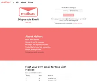 Mailsac.com(Fast Disposable Email and APIs for Software Testing) Screenshot