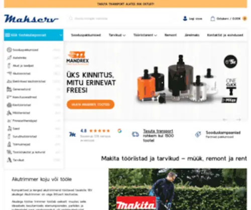 Makserv.ee(Makita, Mirka tööriistade müük, rent ja hooldus) Screenshot