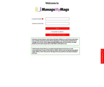 Managemymags.co.uk(Access Your Subscription) Screenshot