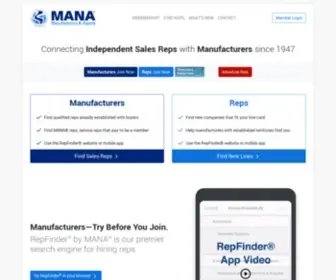 Manaonline.org(Find manufacturer representatives and product lines to represent at Manufacturers Agents National Association) Screenshot