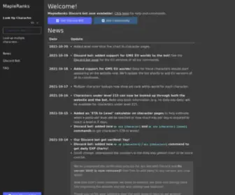 Mapleranks.com(MapleRanks) Screenshot