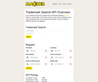 Markerapi.com(Use our trademark search API to search the US trademarks database (USPTO)) Screenshot