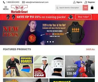 Martialartsmart.com(Martial Art Supplies including Uniforms Under $20 and variety of practice tools) Screenshot