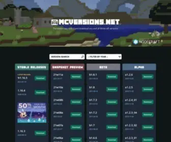 Mcversions.net(Minecraft Versions Download List) Screenshot