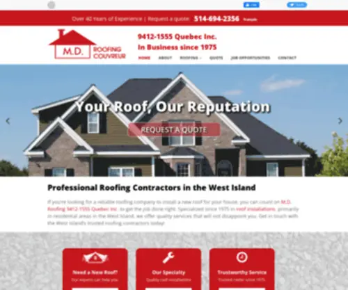 Mdroofing.ca(Couverture M D RoofingQuebec Inc) Screenshot