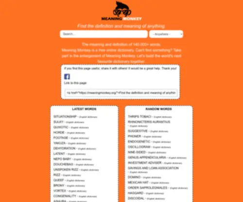Meaningmonkey.org(The meaning and definition of 140.000+ words. Meaning Monkey) Screenshot