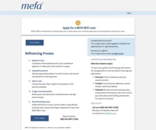 Mefaloans.org(Mefa refi loans) Screenshot