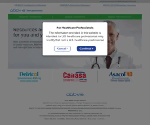 Mesalamineshcp.com(Physician information for prescribing Allergan Mesalamines) Screenshot