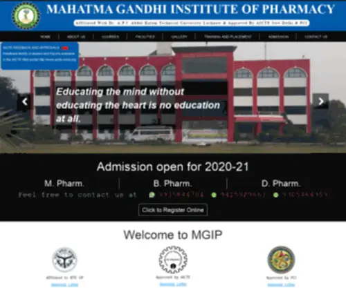 Mgip.edu.in(Mahatma Gandhi Institute of Pharmacy Kanpur Road Junabganj Lucknow) Screenshot