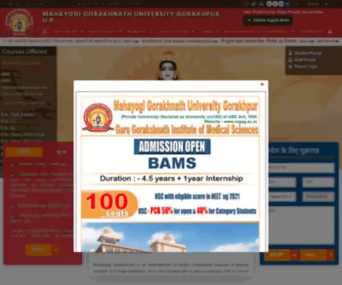 Mgug.ac.in(Home Page Mahayogi Gorakhnath University Gorakhpur) Screenshot