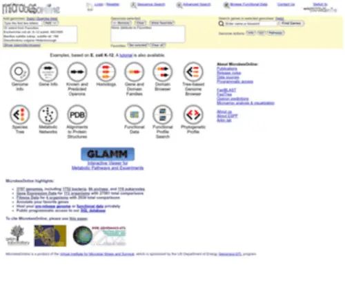 Microbesonline.org(A website for browsing and comparing microbial genomes) Screenshot