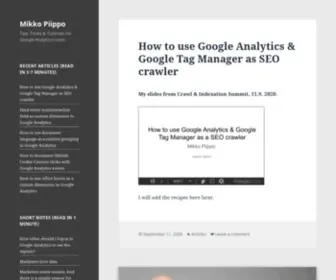 Mikkopiippo.com(Mikko Piippo's blog about getting more out of Google Analytics) Screenshot