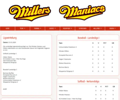 Mindenmillers.de(Baseball in Minden) Screenshot