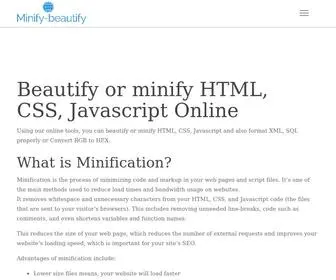 Minify-Beautify.com(Online Minify beautifier tools for HTML) Screenshot